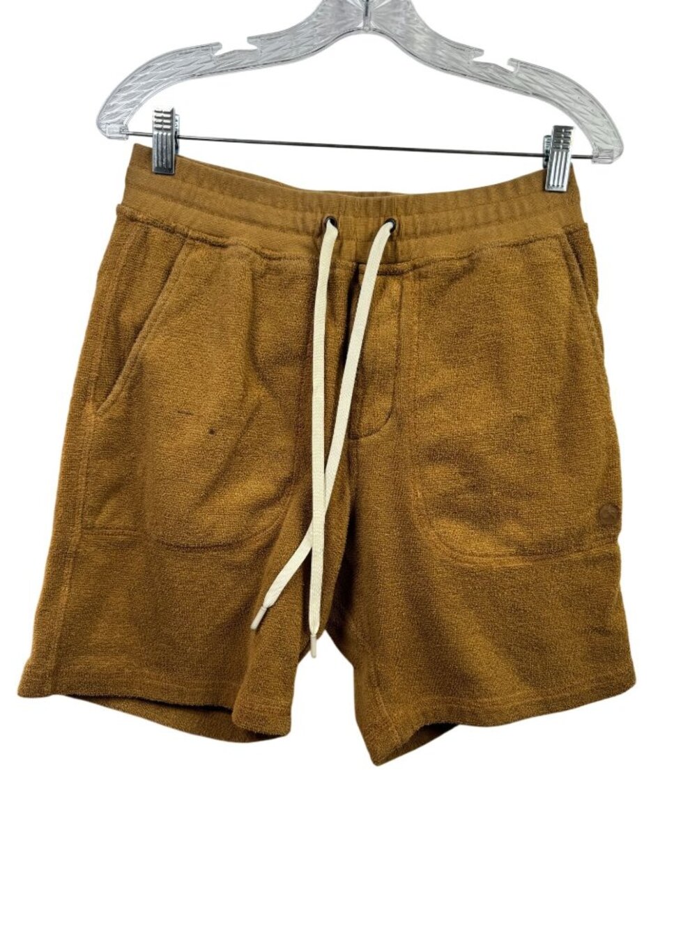 Outerknown Brown Mustard Organic Cotton Blend Terry Shorts Drawstring Men Small